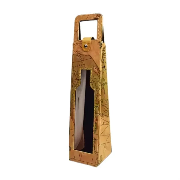 Resuable One Bottle PU Leather Wine Gift Bag With Window