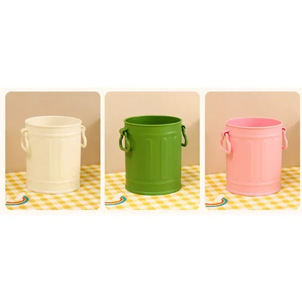 Retro Iron Bucket Shaped Hangable Pen Holder Desk Organizer