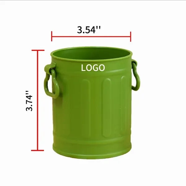 Retro Iron Bucket Shaped Hangable Pen Holder Desk Organizer