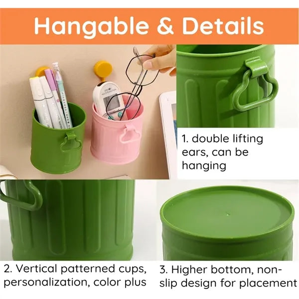 Retro Iron Bucket Shaped Hangable Pen Holder Desk Organizer
