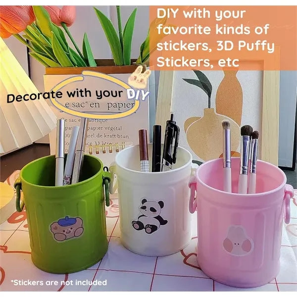Retro Iron Bucket Shaped Hangable Pen Holder Desk Organizer