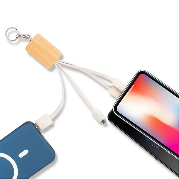 4-in-1 Eco Friendly Wheat Straw Charger USB Cable w/Keychain