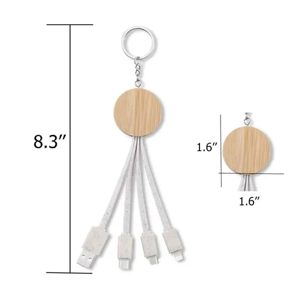 4-in-1 Eco Friendly Wheat Straw Charger USB Cable w/Keychain