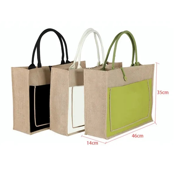 Jute tote with side pocket