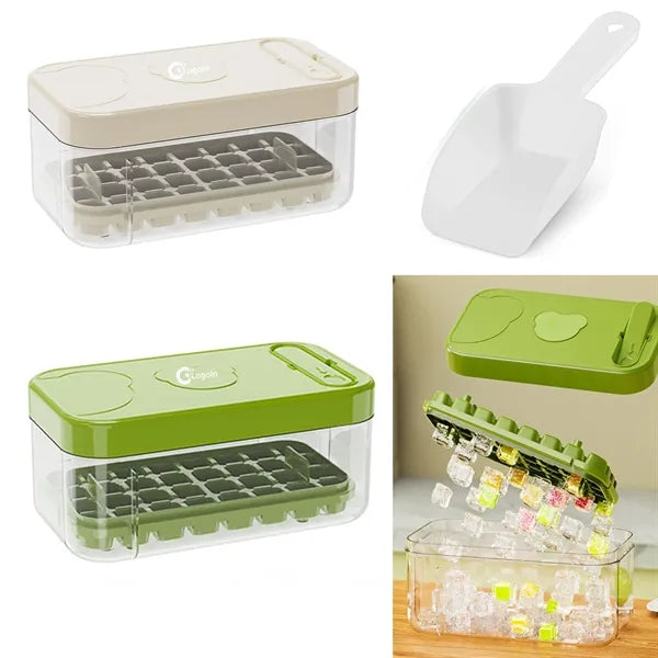 Ice Cube Tray with Lid and Bin Container Storage Bucket Kit