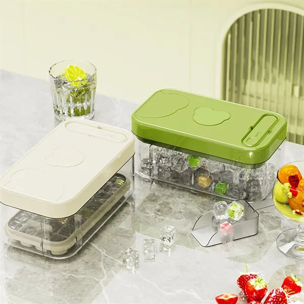 Ice Cube Tray with Lid and Bin Container Storage Bucket Kit