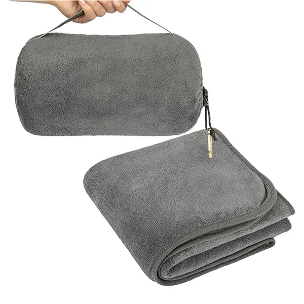 2 In 1 Rolled Flannel Travel Pillow Blanket