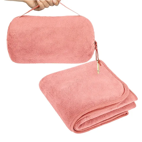 2 In 1 Rolled Flannel Travel Pillow Blanket