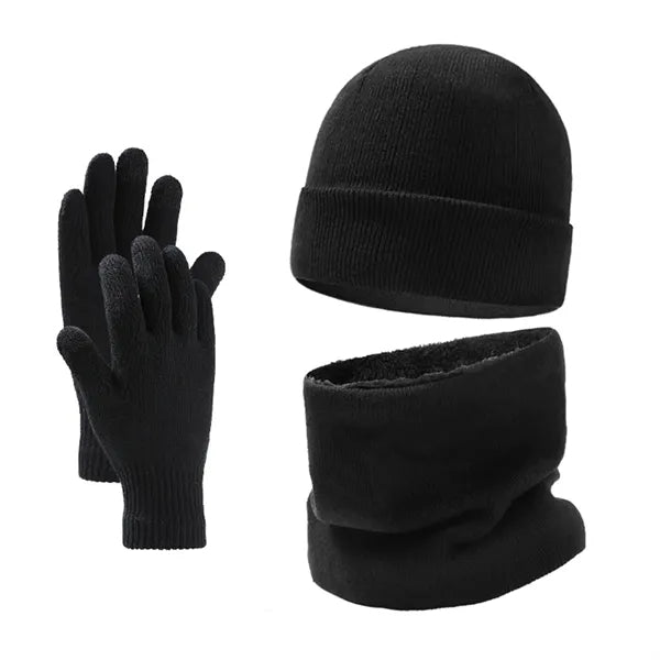 Unisex Winter Knit Fleece Lined Hat Scarf Gloves Set