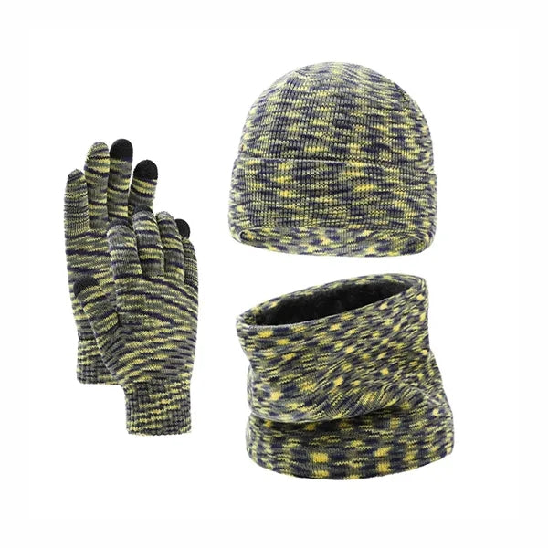 Unisex Winter Knit Fleece Lined Hat Scarf Gloves Set