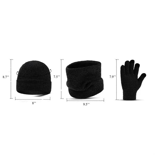 Unisex Winter Knit Fleece Lined Hat Scarf Gloves Set