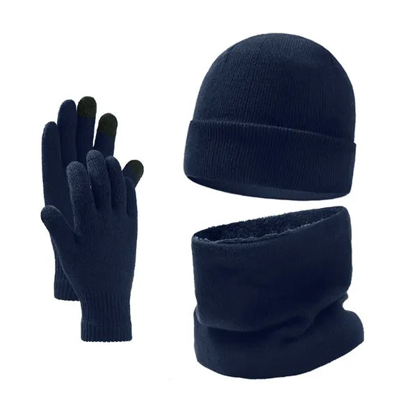 Unisex Winter Knit Fleece Lined Hat Scarf Gloves Set