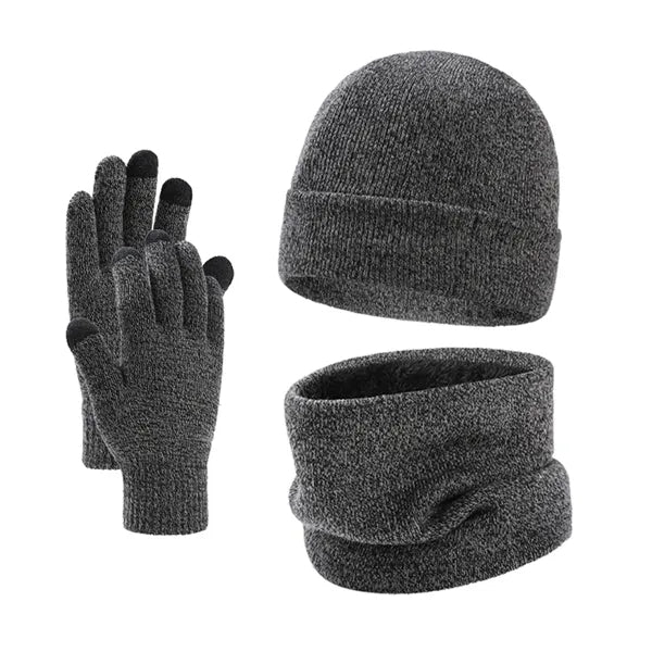 Unisex Winter Knit Fleece Lined Hat Scarf Gloves Set