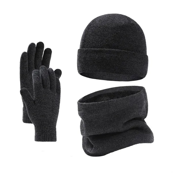 Unisex Winter Knit Fleece Lined Hat Scarf Gloves Set