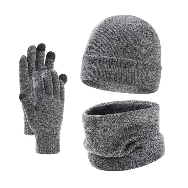 Unisex Winter Knit Fleece Lined Hat Scarf Gloves Set