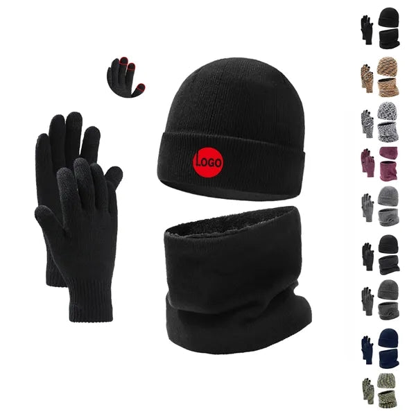 Unisex Winter Knit Fleece Lined Hat Scarf Gloves Set
