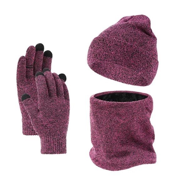 Unisex Winter Knit Fleece Lined Hat Scarf Gloves Set