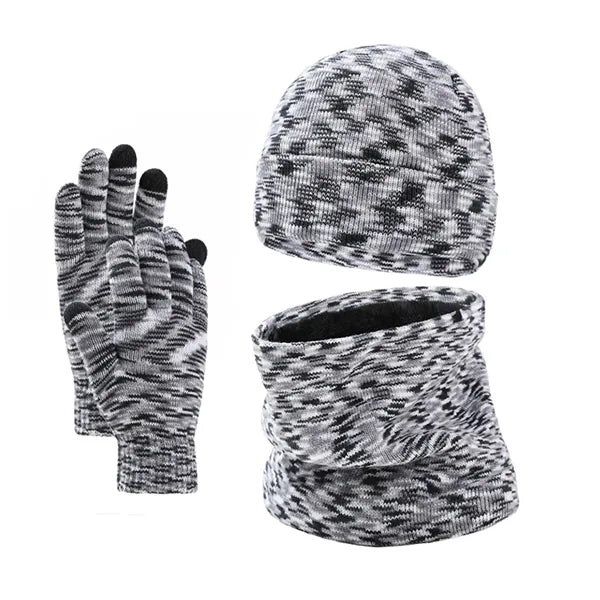 Unisex Winter Knit Fleece Lined Hat Scarf Gloves Set