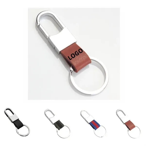 Metal Leather Key Chain Ring With Carabiner