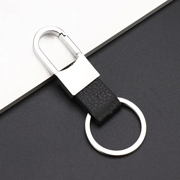 Metal Leather Key Chain Ring With Carabiner