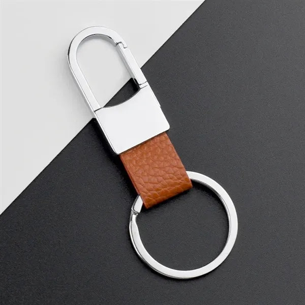 Metal Leather Key Chain Ring With Carabiner