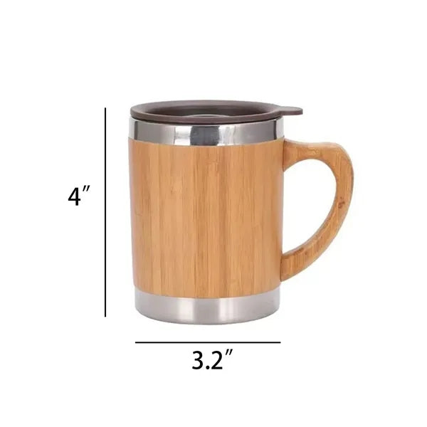 12OZ Stainless Steel Bamboo Shell Thermal Cup With Handle