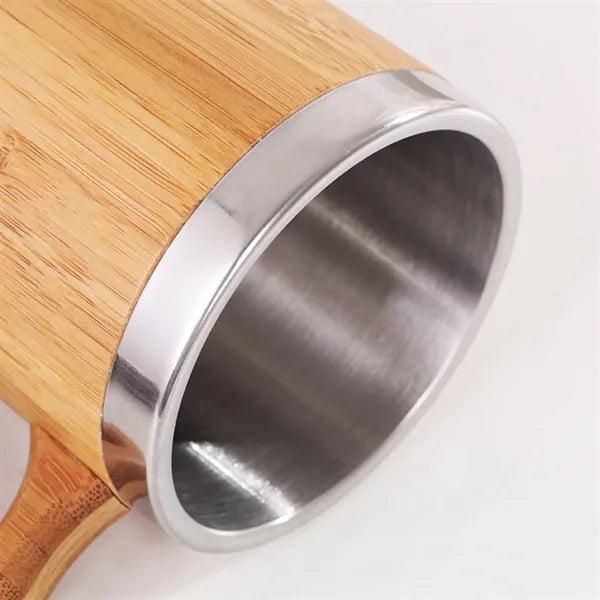 12OZ Stainless Steel Bamboo Shell Thermal Cup With Handle