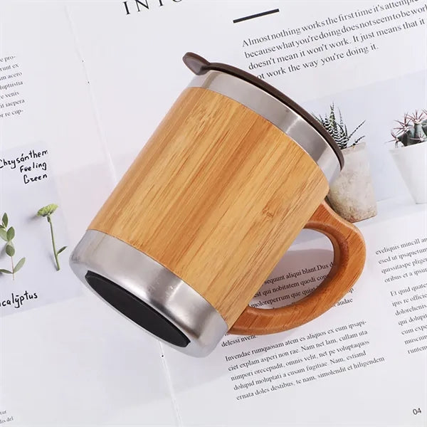 12OZ Stainless Steel Bamboo Shell Thermal Cup With Handle