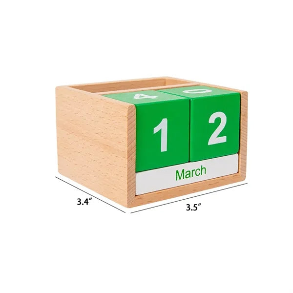 Wooden Perpetual Calendar With Pen Holder