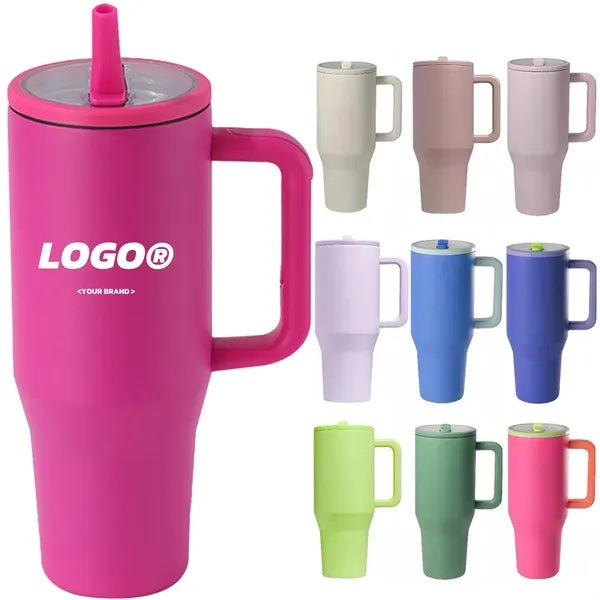 40oz Double Layer Car Cup With Leak Proof Foldable Straw Lid