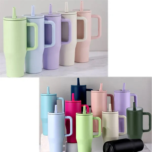 40oz Double Layer Car Cup With Leak Proof Foldable Straw Lid