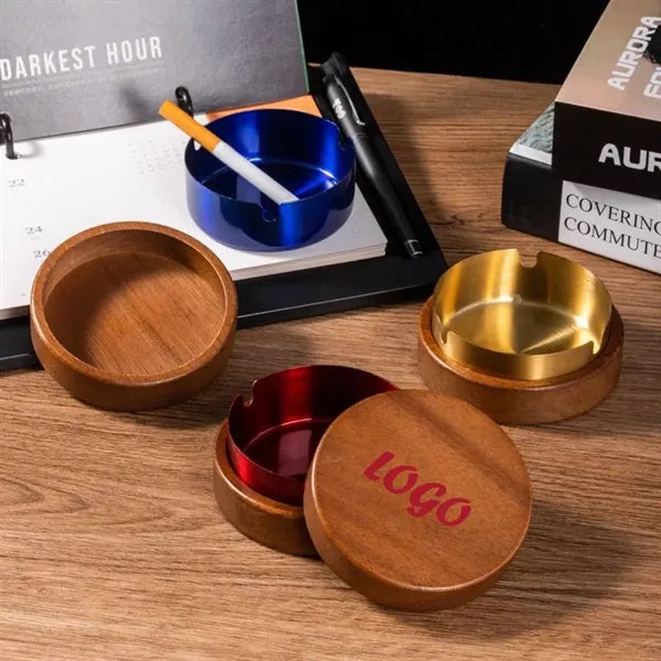 Outdoor Wooden Ashtray With Lid & Stainless Steel Liner