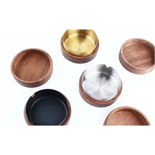 Outdoor Wooden Ashtray With Lid & Stainless Steel Liner