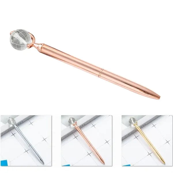 Crystal Globe Metal Refillable Twist Action Ballpoint Pen