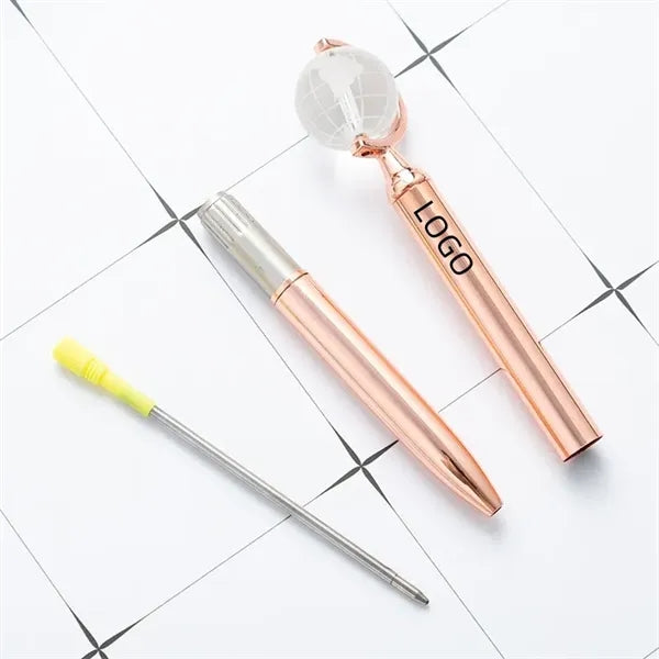 Crystal Globe Metal Refillable Twist Action Ballpoint Pen