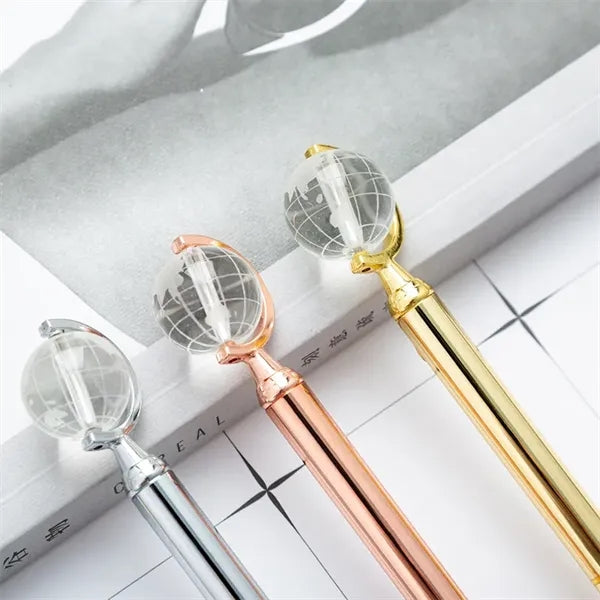 Crystal Globe Metal Refillable Twist Action Ballpoint Pen