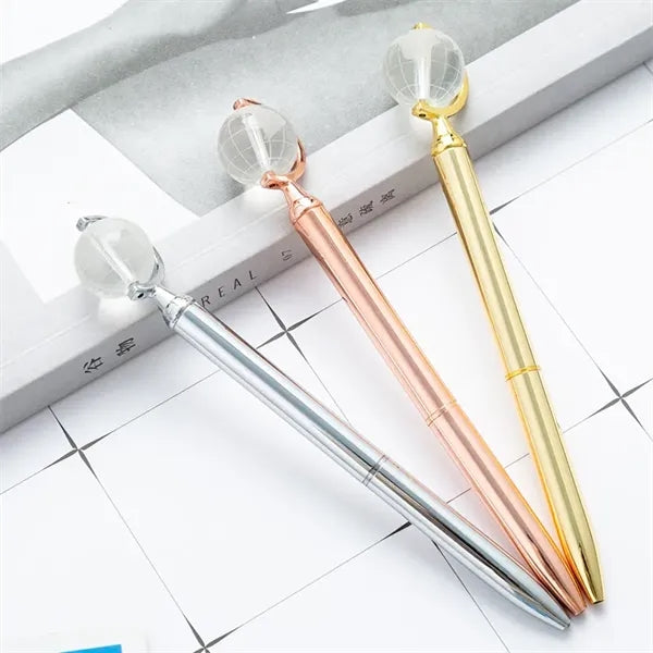 Crystal Globe Metal Refillable Twist Action Ballpoint Pen