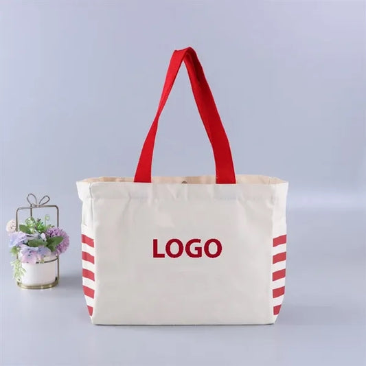 Two-Tone Cotton Canvas Tote Bag 14" X 12" X 5"