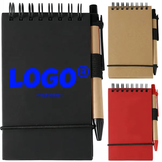 Pocket Kraft Paper Spiral Notebook with Pen Kit