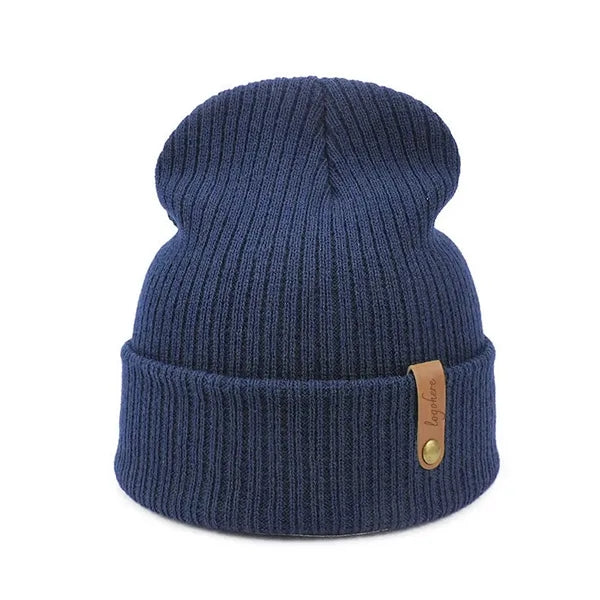 Knitted Beanie with PU Label