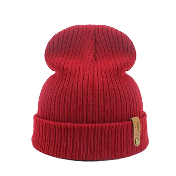 Knitted Beanie with PU Label