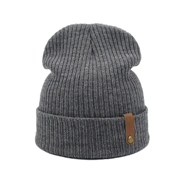 Knitted Beanie with PU Label
