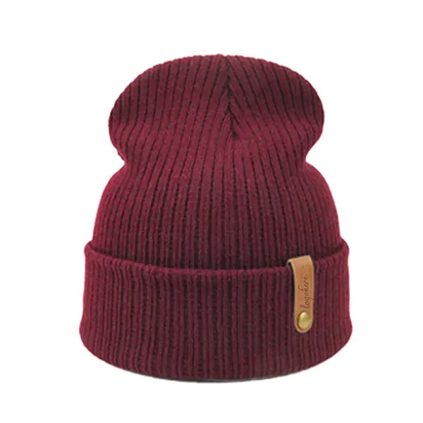Knitted Beanie with PU Label