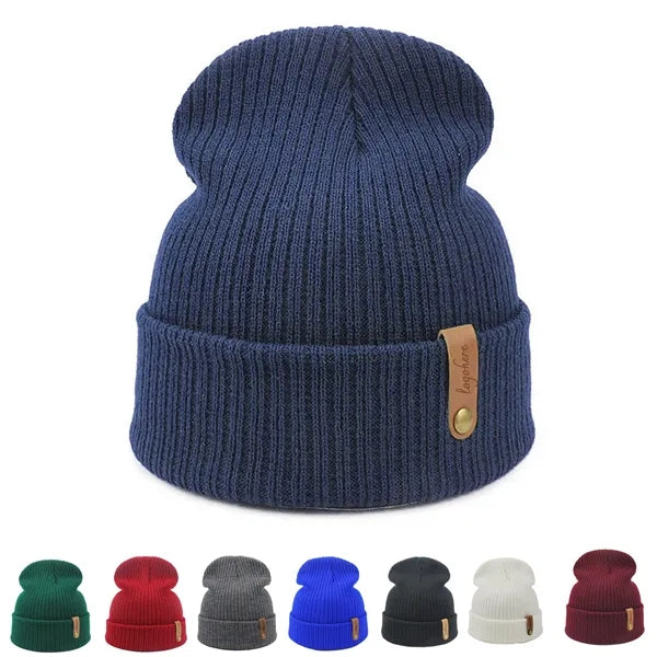Knitted Beanie with PU Label