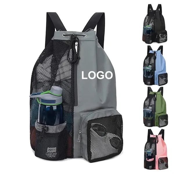 Unisex Thickened Mesh Swim Drawstring Backpack W/ Wet Pocket