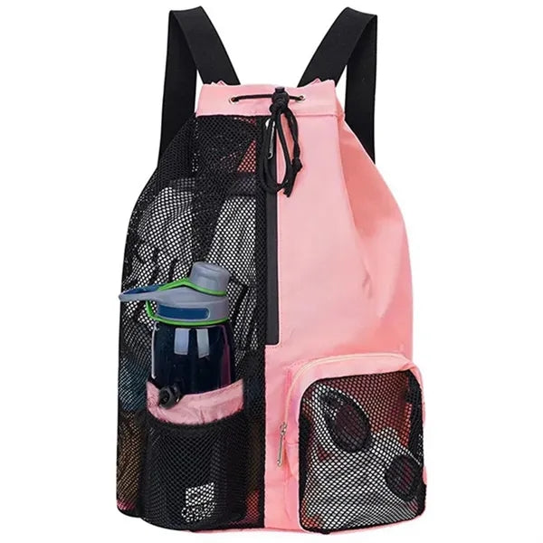 Unisex Thickened Mesh Swim Drawstring Backpack W/ Wet Pocket