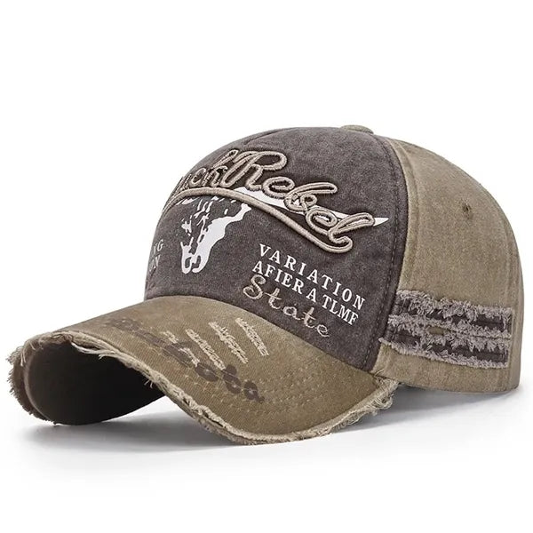 Distressed denim baseball cap