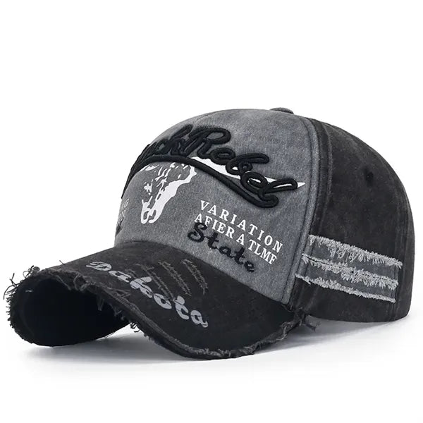 Distressed denim baseball cap