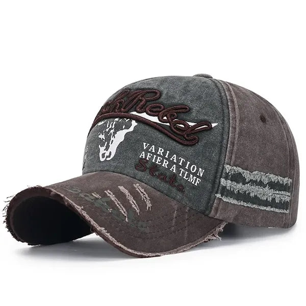 Distressed denim baseball cap