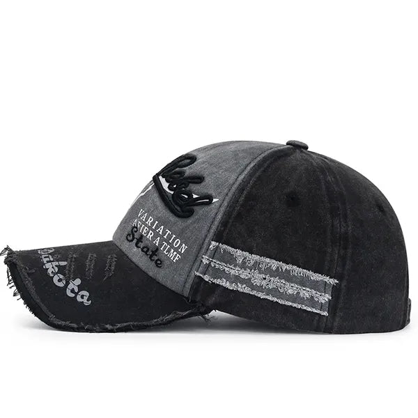 Distressed denim baseball cap